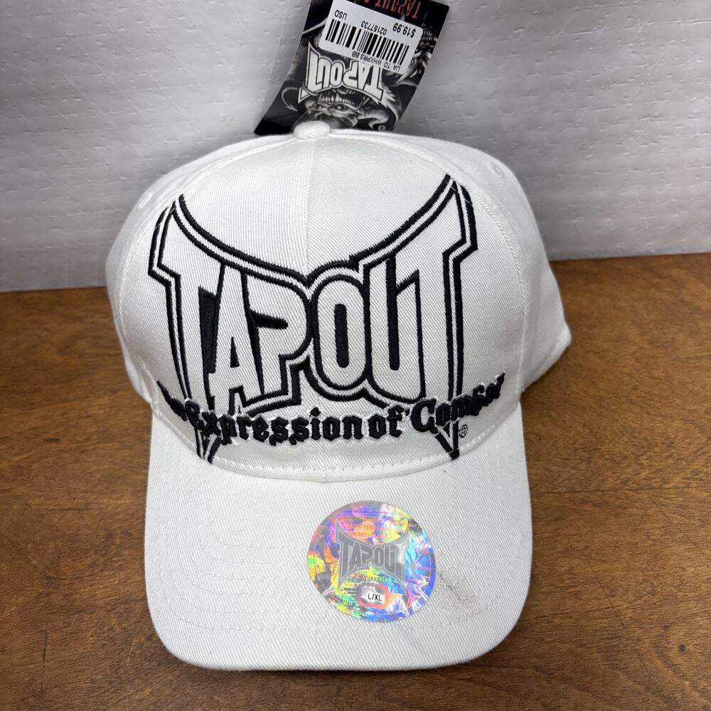 NWT Tapout Hat Cap An Expression Of Combat Size L/XL White Black Embroidered UFC